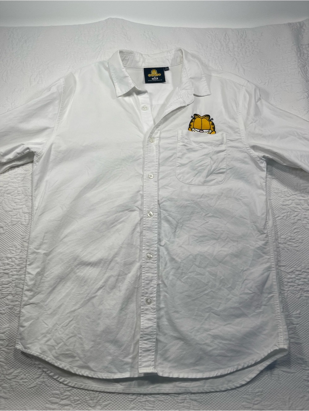Garfield Embroidered White Casual Button-Down Shirt